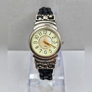 Womens Avon Watch Silver Mother Of Pearl Watch Braided Leather Band New Battery